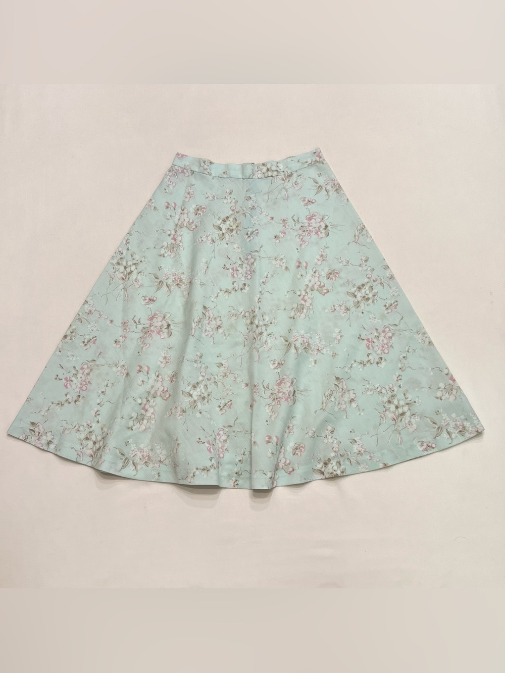 Vintage 70s Boho A Line Skirt Sz XS Pastel Green Floral Romantic Feminine